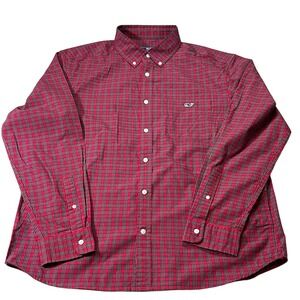 Vineyard Vines Plaid‎ Button Down Long Sleeve Shirt Classic Fit Red L